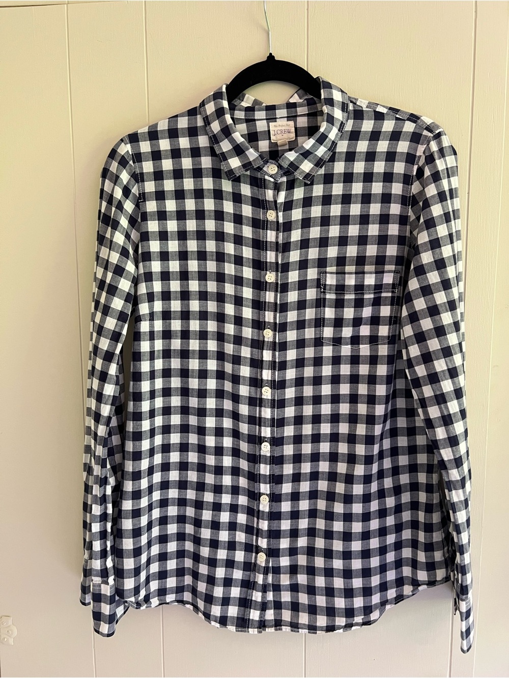 J. Crew Women’s “The Perfect Shirt” Navy and White Checkered Button-Down Shirt